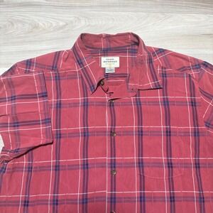Quiksilver Waterman Shirt Mens Large Red Plaid Short Sleeve AQMWT03096 Button Up